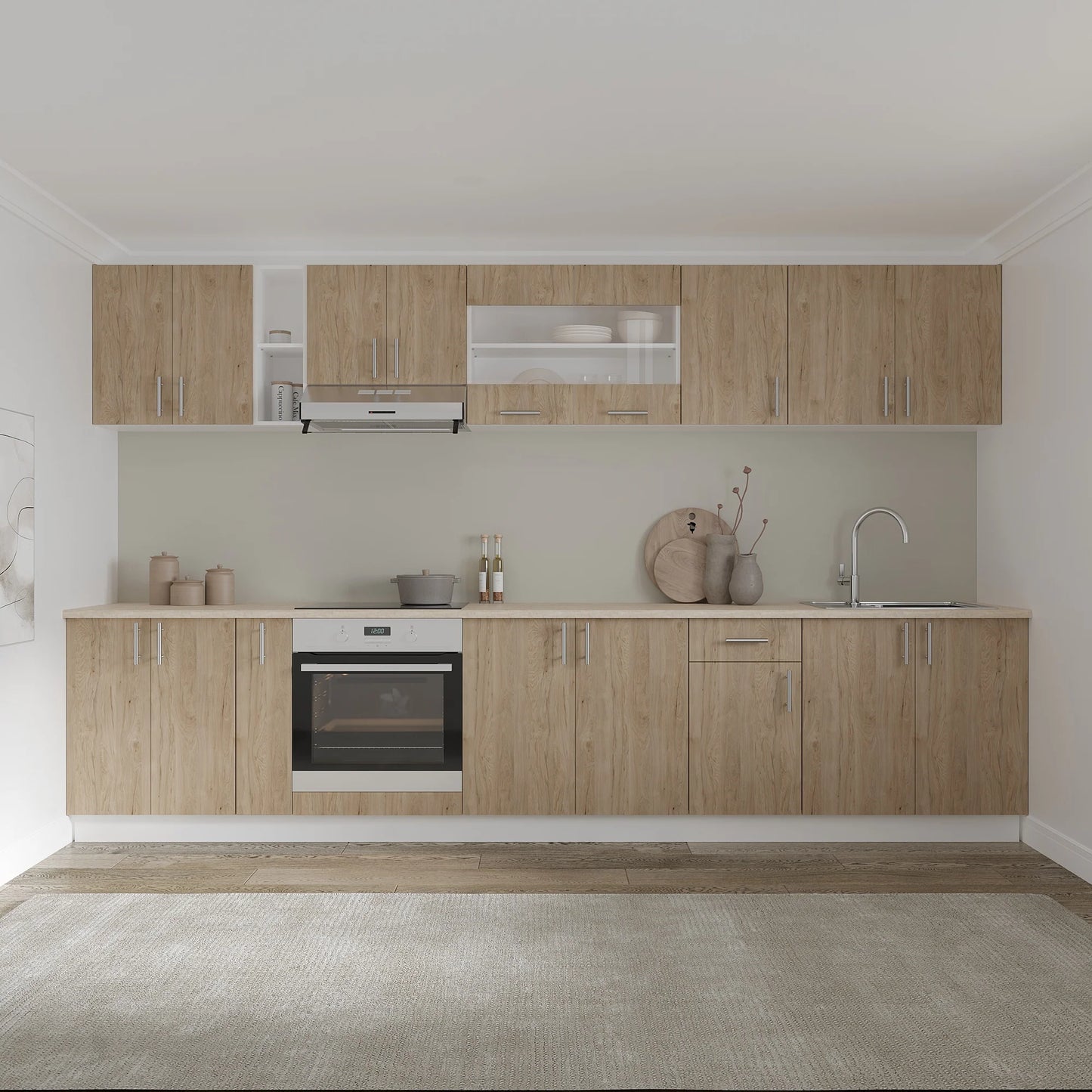 Corp Superior haaus Karo, O Usa, cu sticla, Lemn Natural/Alb, 40 x 30 x 60 cm