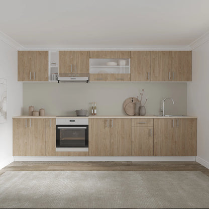 Set Bucatarie haaus Karo V32, Lemn Natural/Alb, Blat Thermo 28 mm, L 340 cm