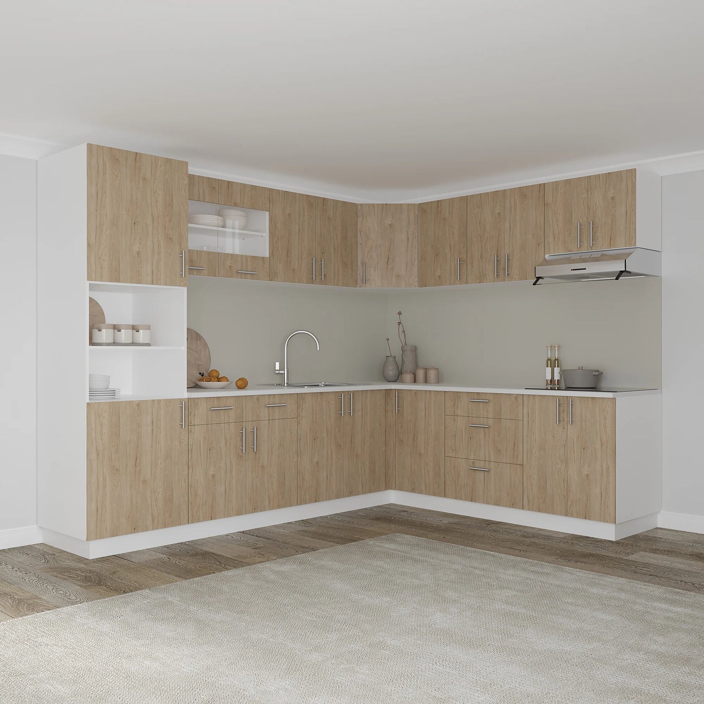 Set Bucatarie Colt haaus Karo V36, Lemn Natural/Alb, Blat Thermo 28 mm, L 280 x 220 cm