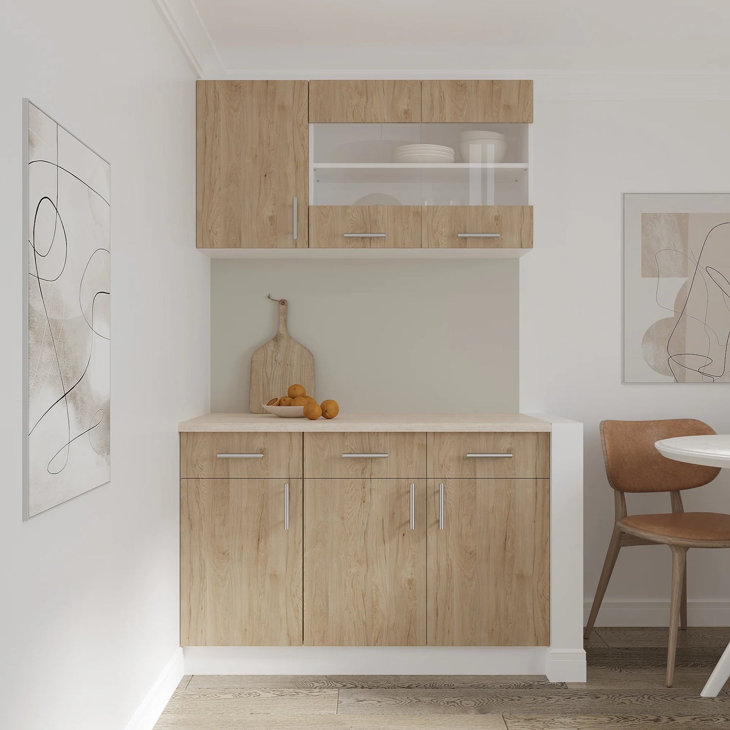 Corp Baza haaus Karo, 2 Sertare, 2 Usi, Lemn Natural/Alb, 80 x 50 x 80 cm