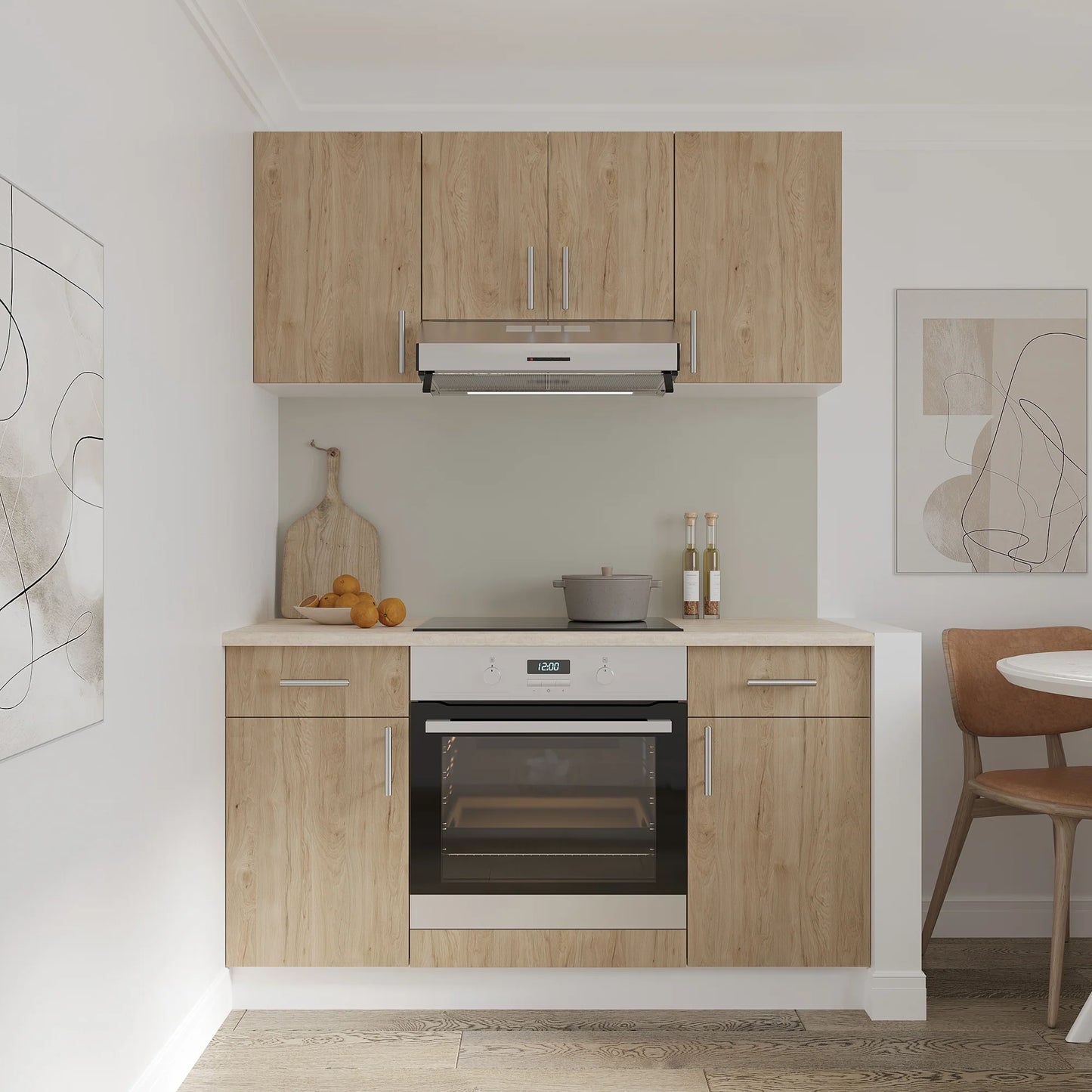 Set Bucatarie haaus Karo V5, Lemn Natural/Alb, Blat Thermo 28 mm, L 140 cm