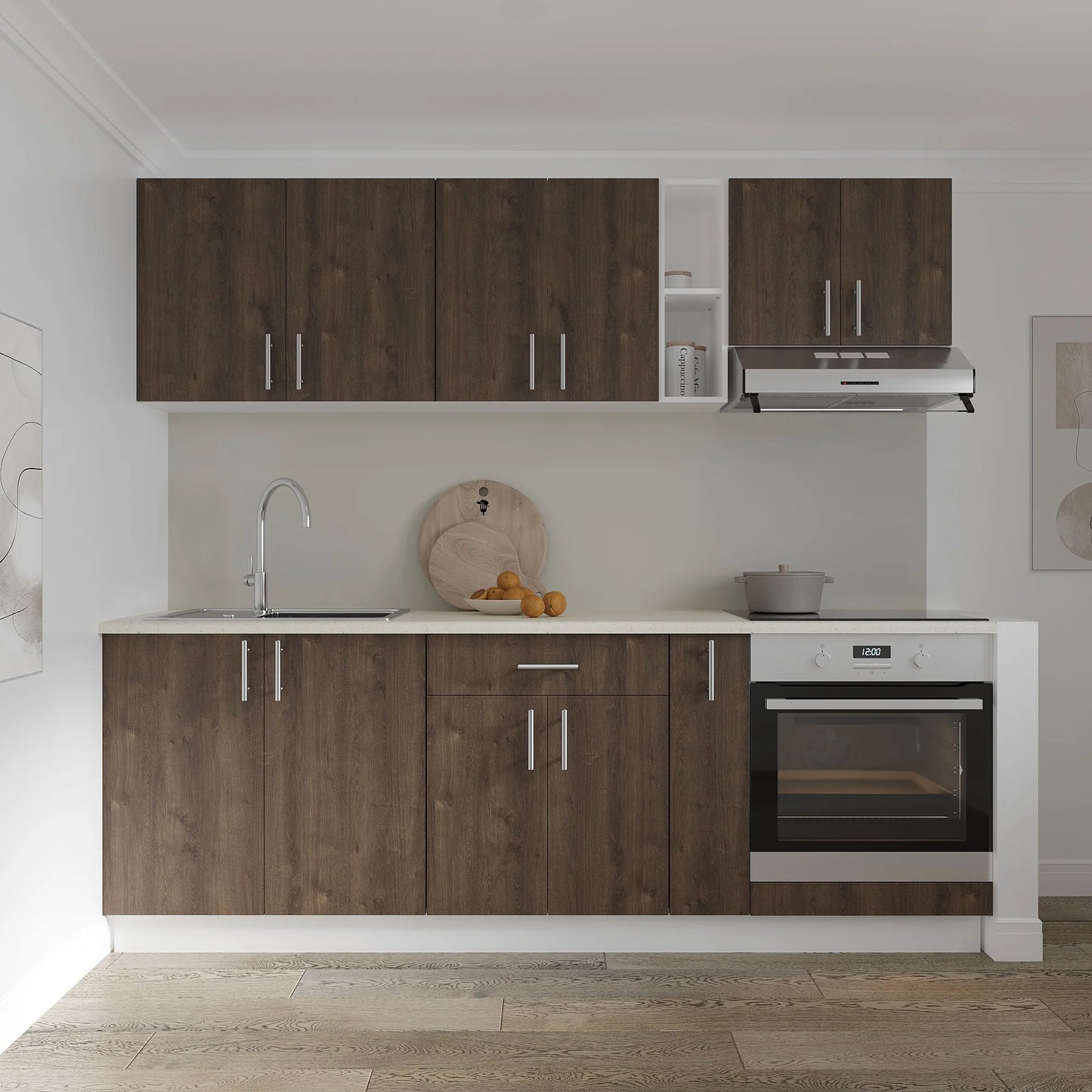 Set Bucatarie haaus Karo V14, Stejar Bronz/Alb, Blat Thermo 28 mm, L 220 cm