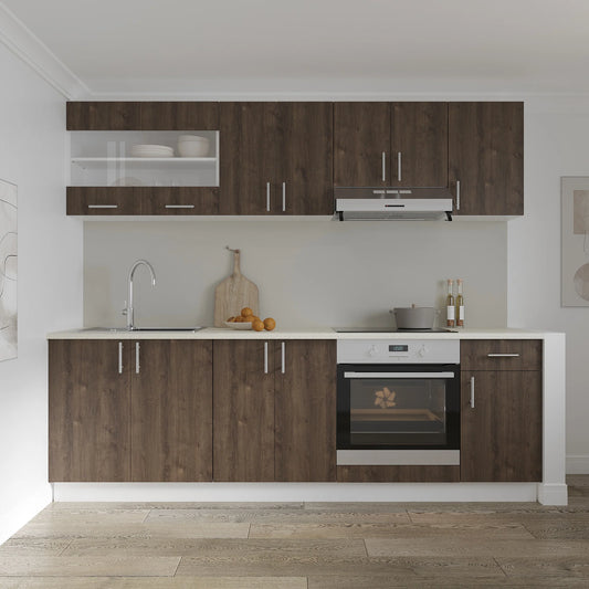 Set Bucatarie haaus Karo V15, Stejar Bronz/Alb, Blat Thermo 28 mm, L 240 cm