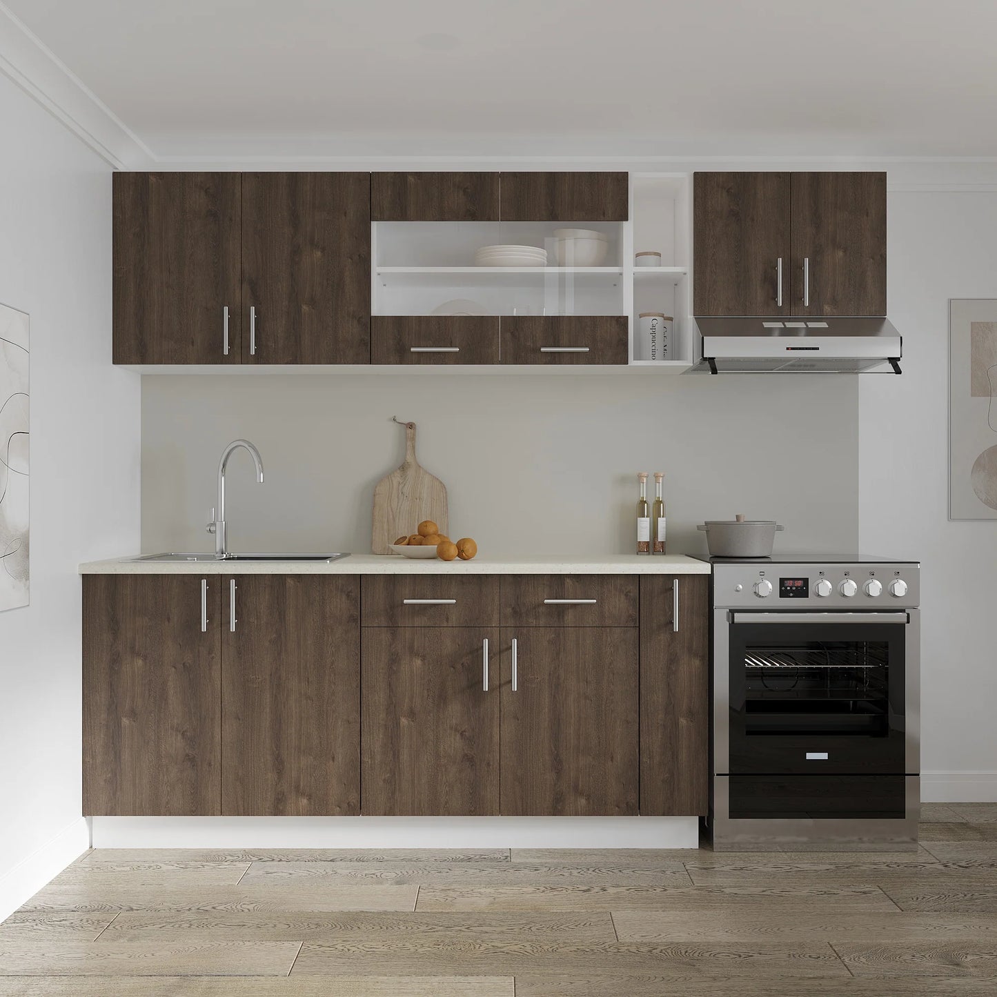 Set Bucatarie haaus Karo V16, Stejar Bronz/Alb, Blat Thermo 28 mm, L 240 cm