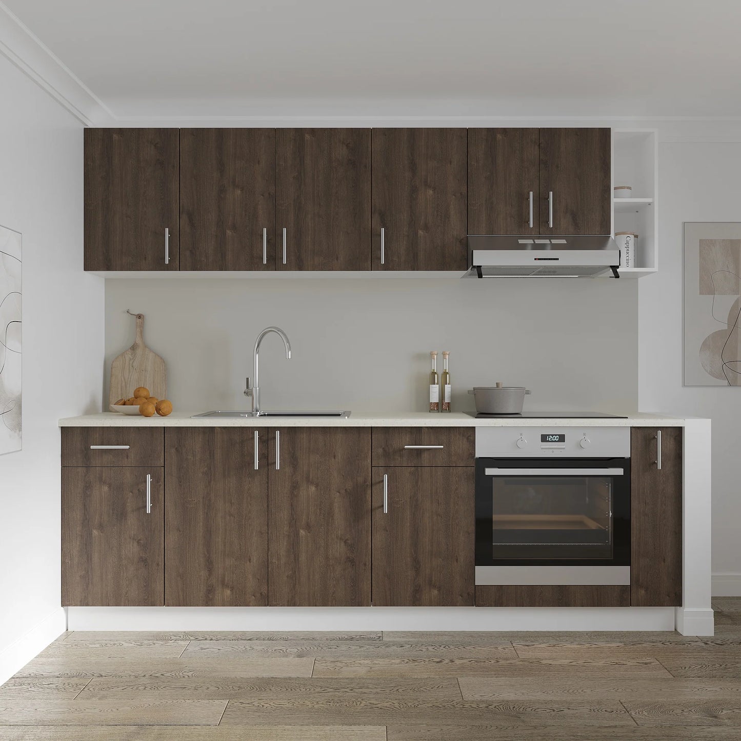 Set Bucatarie haaus Karo V17, Stejar Bronz/Alb, Blat Thermo 28 mm, L 240 cm