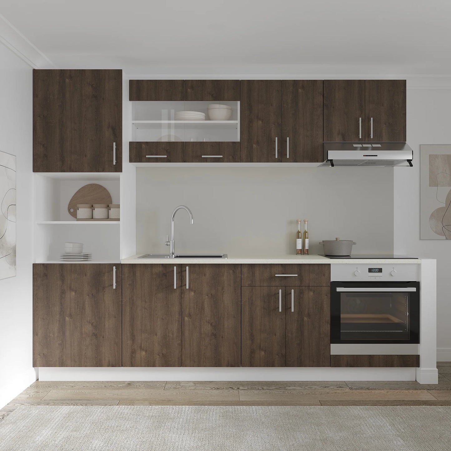 Corp haaus Turn Karo, 2 Usi, cu spatiu cuptor, Stejar Bronz/Alb, 60 x 57 x 210 cm