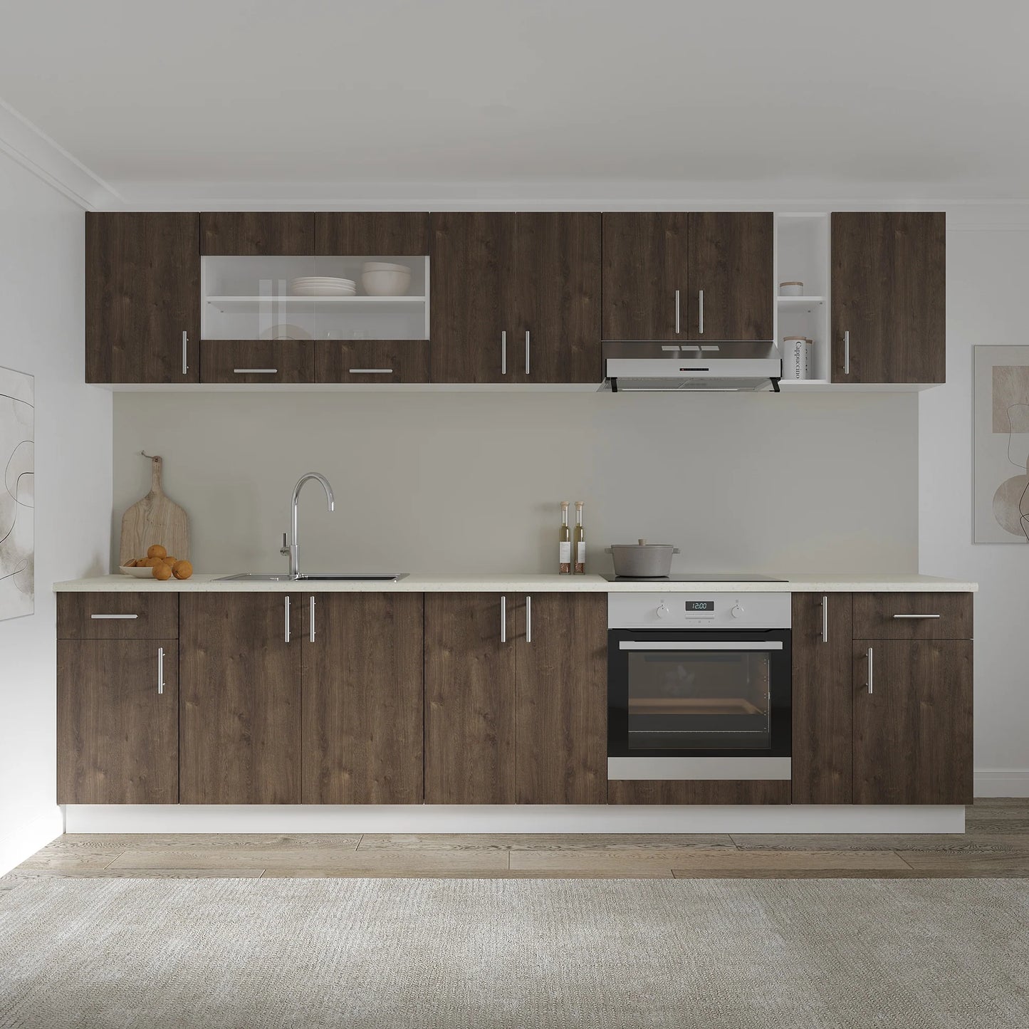 Set Bucatarie haaus Karo V25, Stejar Bronz/Alb, Blat Thermo 28 mm, L 300 cm