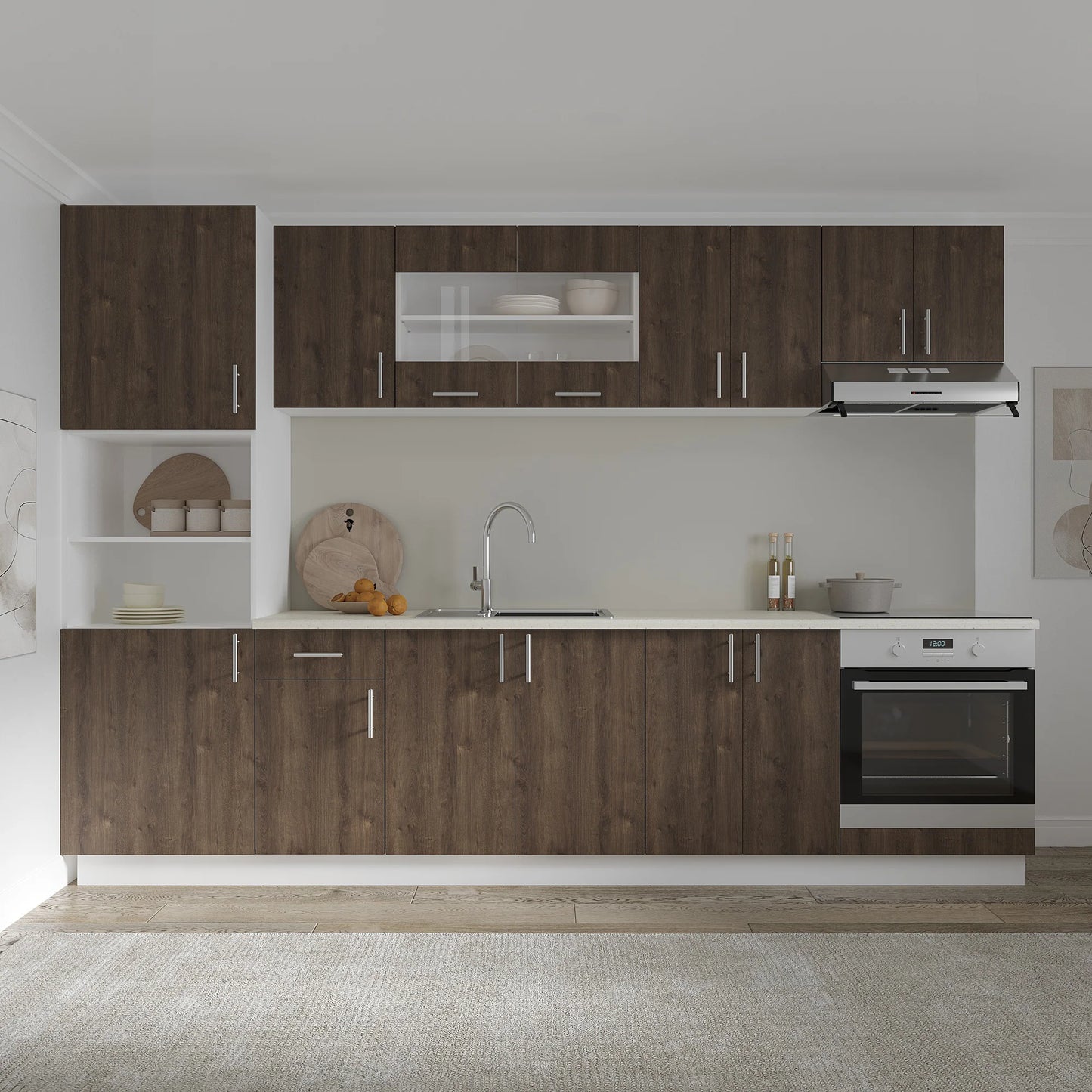 Corp haaus Turn Karo, 2 Usi, cu spatiu cuptor, Stejar Bronz/Alb, 60 x 57 x 210 cm