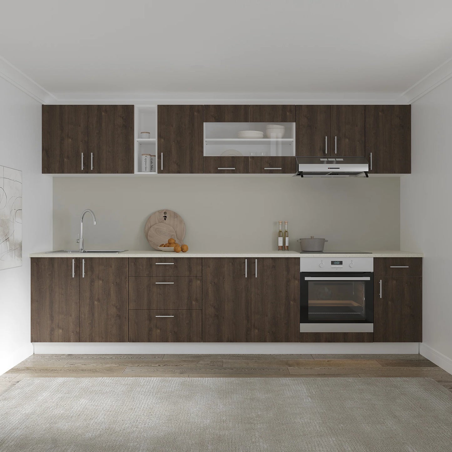 Set Bucatarie haaus Karo V28, Stejar Bronz/Alb, Blat Thermo 28 mm, L 320 cm