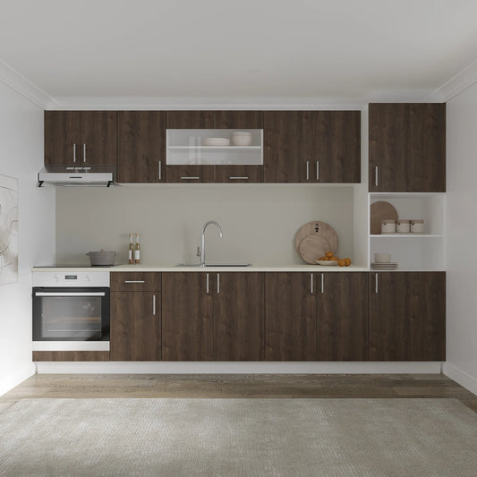 Set Bucatarie haaus Karo V30, Stejar Bronz/Alb, Blat Thermo 28 mm, L 320 cm