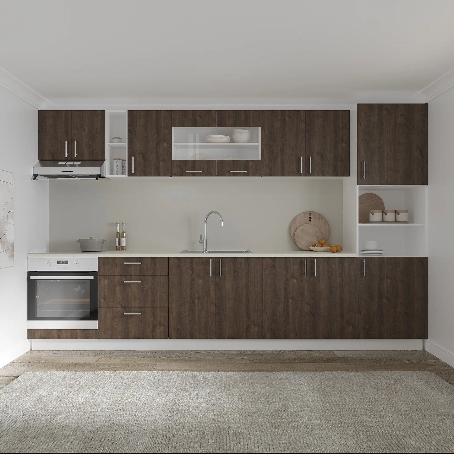 Set Bucatarie haaus Karo V31, Stejar Bronz/Alb, Blat Thermo 28 mm, L 340 cm