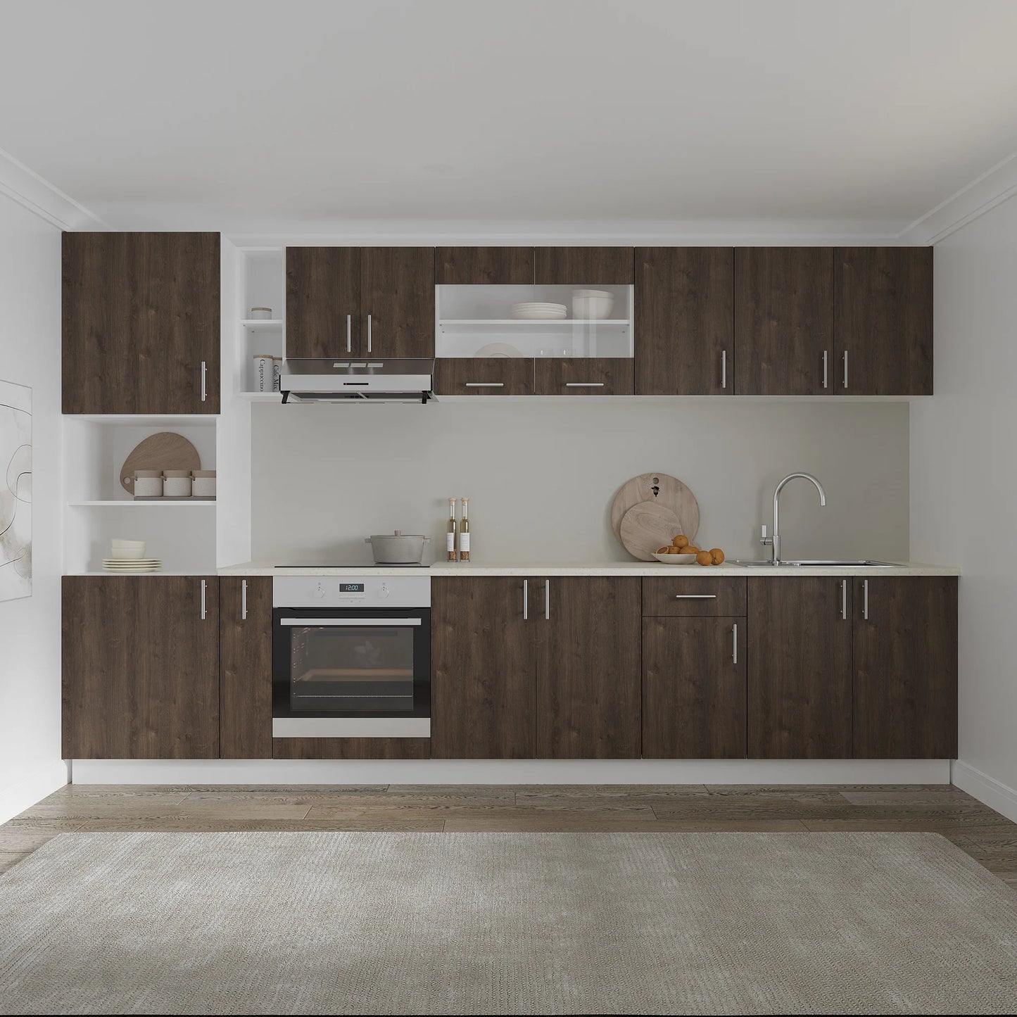 Set Bucatarie haaus Karo V33, Stejar Bronz/Alb, Blat Thermo 28 mm, L 340 cm