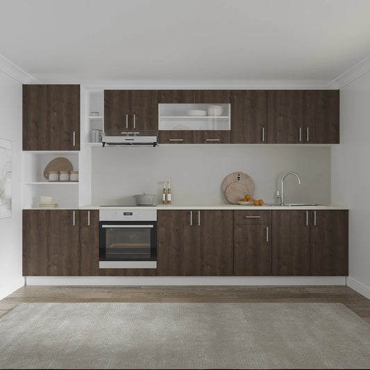 Set Bucatarie haaus Karo V33, Stejar Bronz/Alb, Blat Thermo 28 mm, L 340 cm