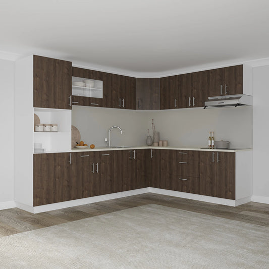 Set Bucatarie Colt haaus Karo V36, Stejar Bronz/Alb, Blat Thermo 28 mm, L 280 x 220 cm