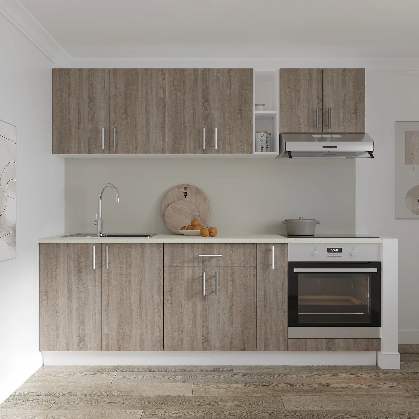 Corp Baza haaus Karo, 1 Sertar, 2 Usi, Stejar Sonoma Inchis/Alb, 60 x 50 x 80 cm