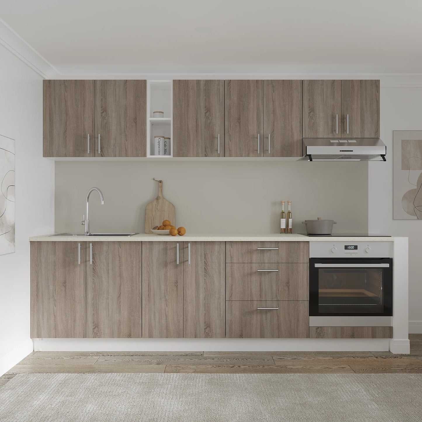 Set Bucatarie haaus Karo V18, Stejar Sonoma Inchis/Alb, Blat Thermo 28 mm, L 260 cm