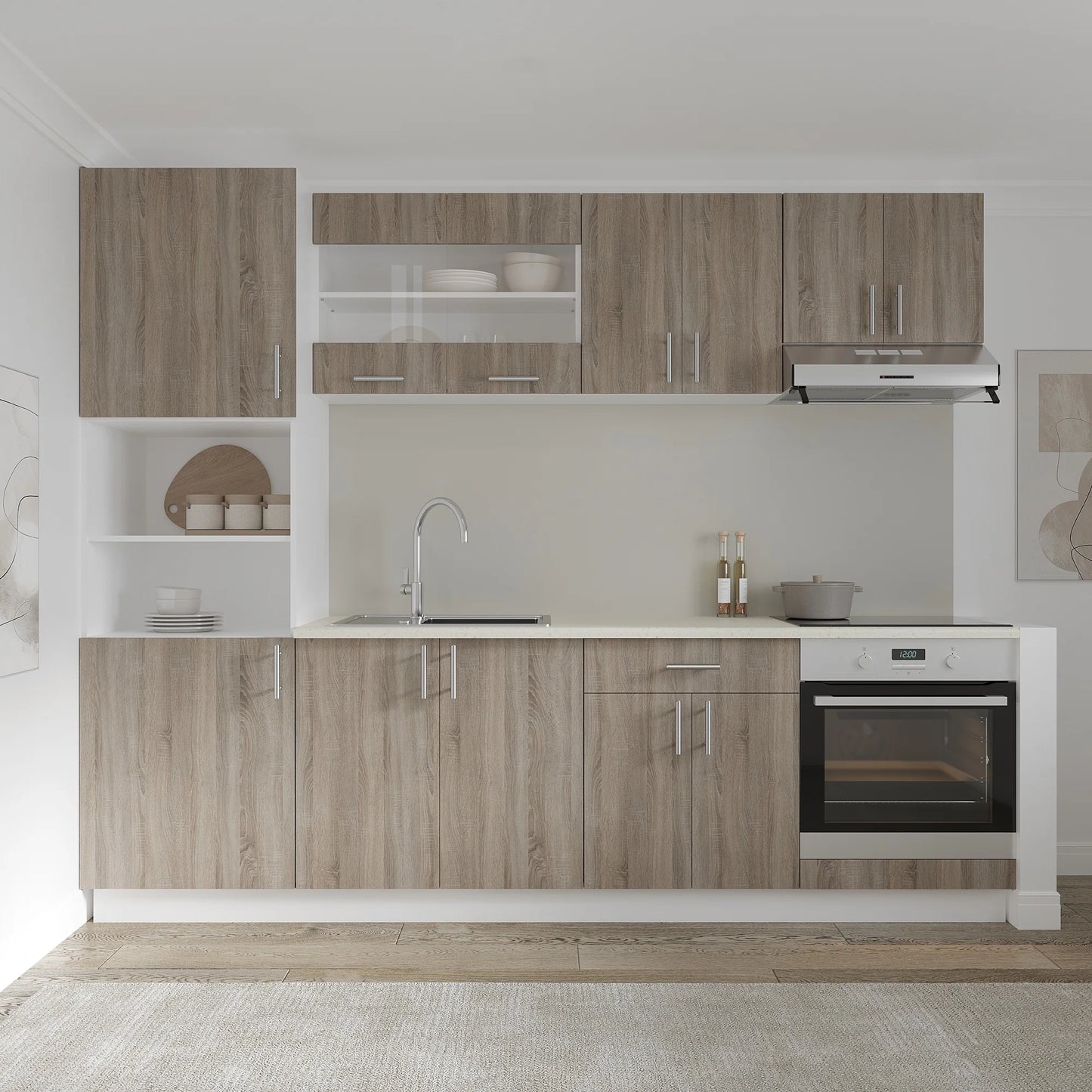 Corp Baza haaus Karo, 1 Sertar, 2 Usi, Stejar Sonoma Inchis/Alb, 60 x 50 x 80 cm