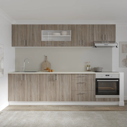 Set Bucatarie haaus Karo V22, Stejar Sonoma Inchis/Alb, Blat Thermo 28 mm, L 280 cm