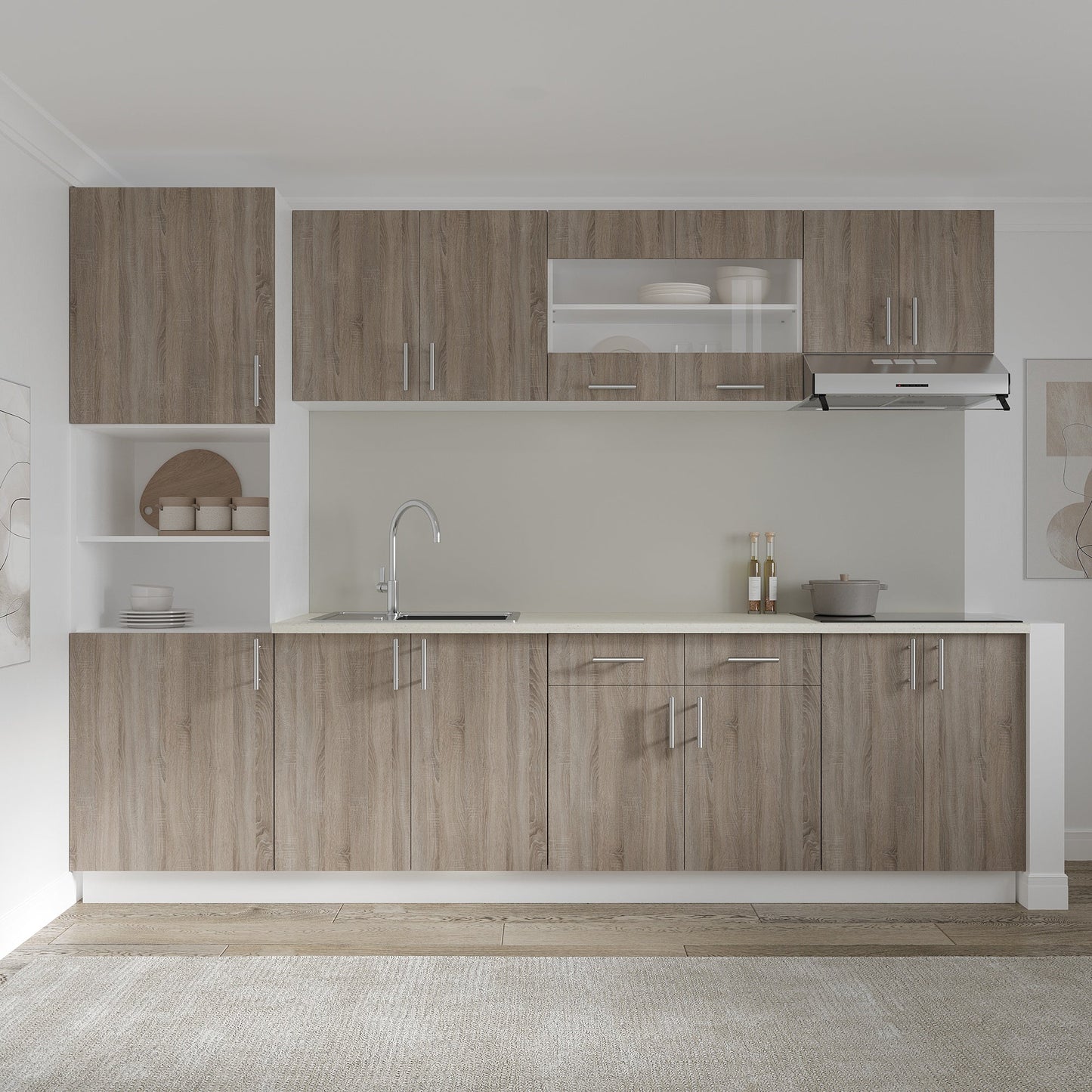 Corp Baza haaus Karo, 2 Sertare, 2 Usi, Stejar Sonoma Inchis/Alb, 80 x 50 x 80 cm