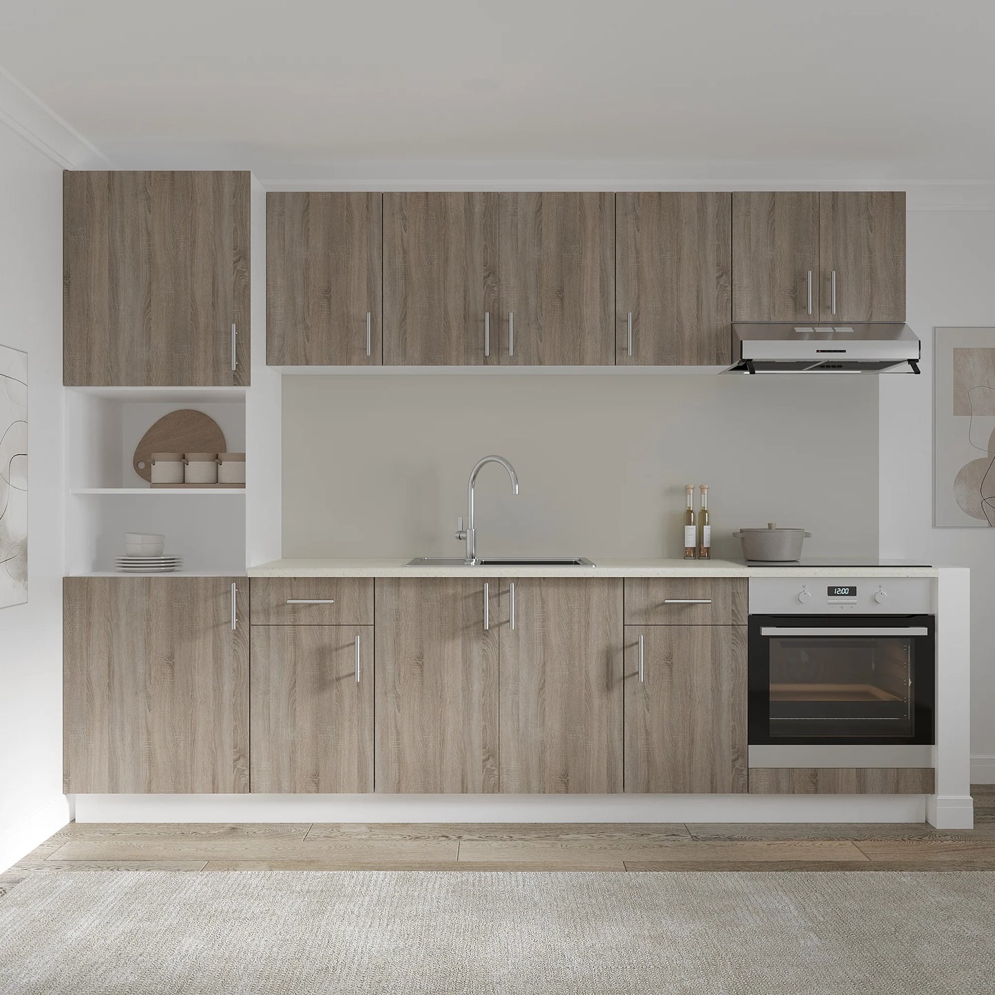 Set Bucatarie haaus Karo V24, Stejar Sonoma Inchis/Alb, Blat Thermo 28 mm, L 280 cm