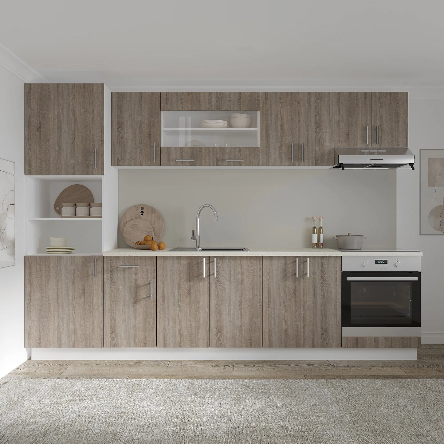 Corp haaus Turn Karo, 2 Usi, cu spatiu cuptor, Stejar Sonoma Inchis/Alb, 60 x 57 x 210 cm