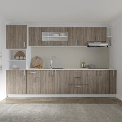 Set Bucatarie haaus Karo V29, Stejar Sonoma Inchis/Alb, Blat Thermo 28 mm, L 320 cm