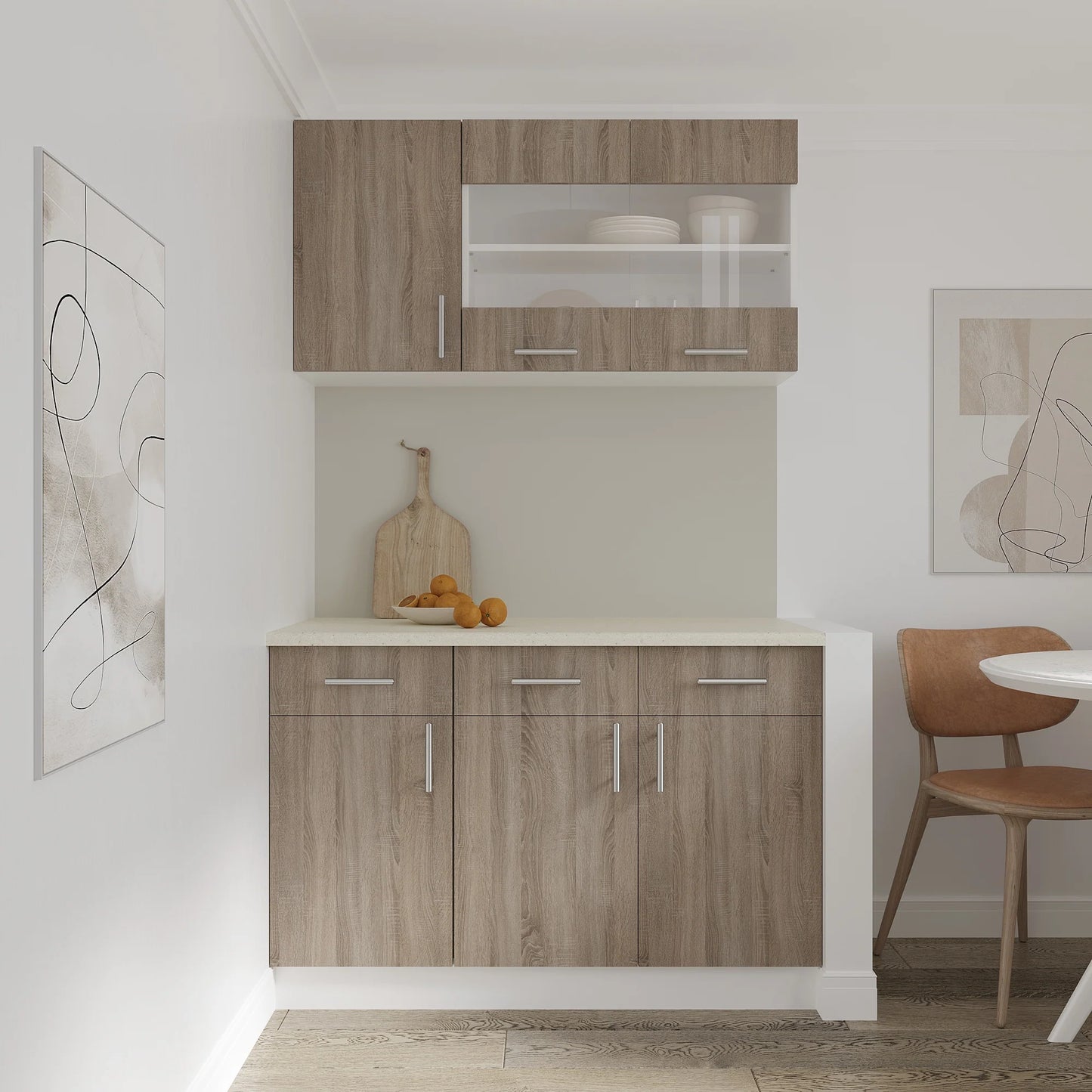 Corp Baza haaus Karo, 2 Sertare, 2 Usi, Stejar Sonoma Inchis/Alb, 80 x 50 x 80 cm
