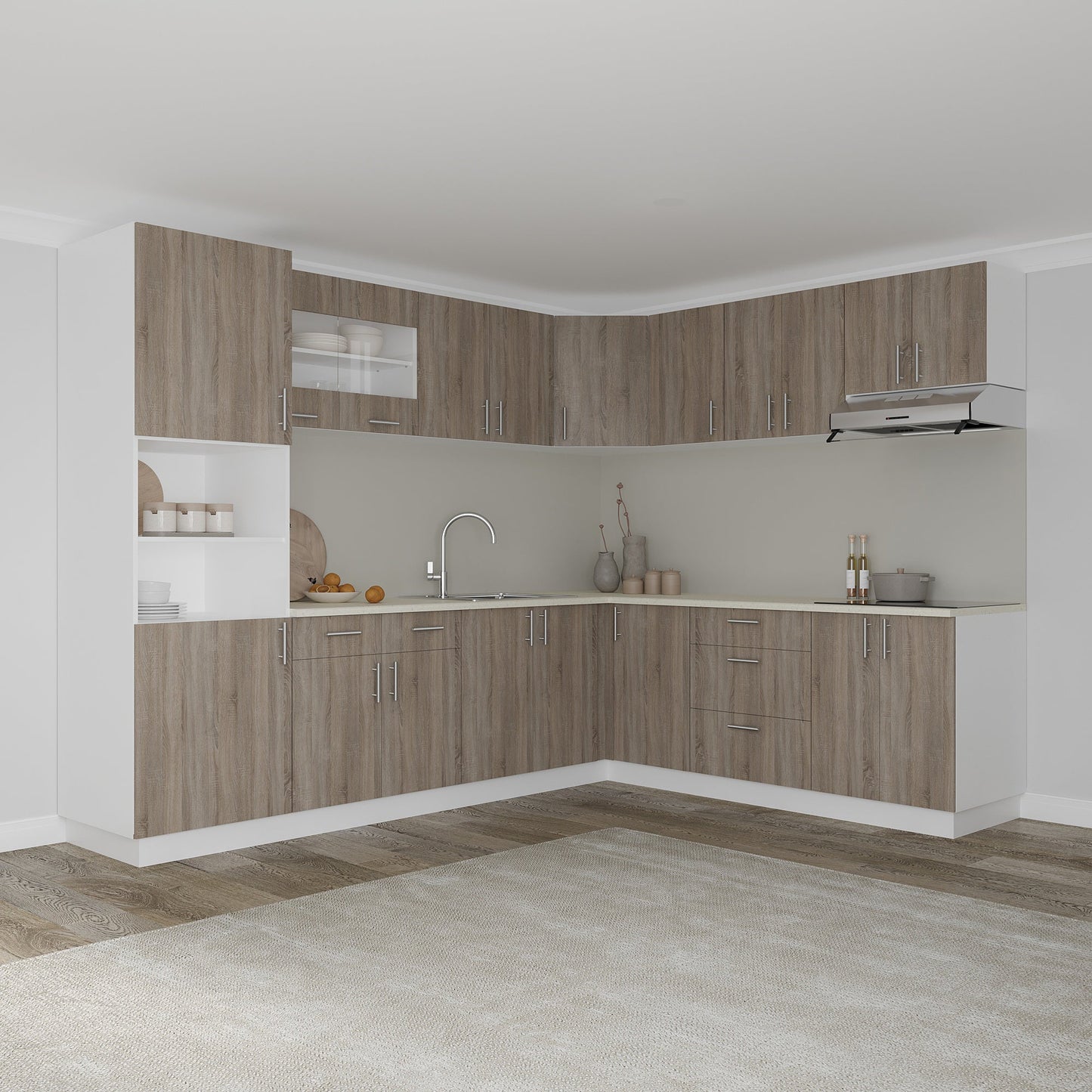 Set Bucatarie Colt haaus Karo V36, Stejar Sonoma Inchis/Alb, Blat Thermo 28 mm, L 280 x 220 cm