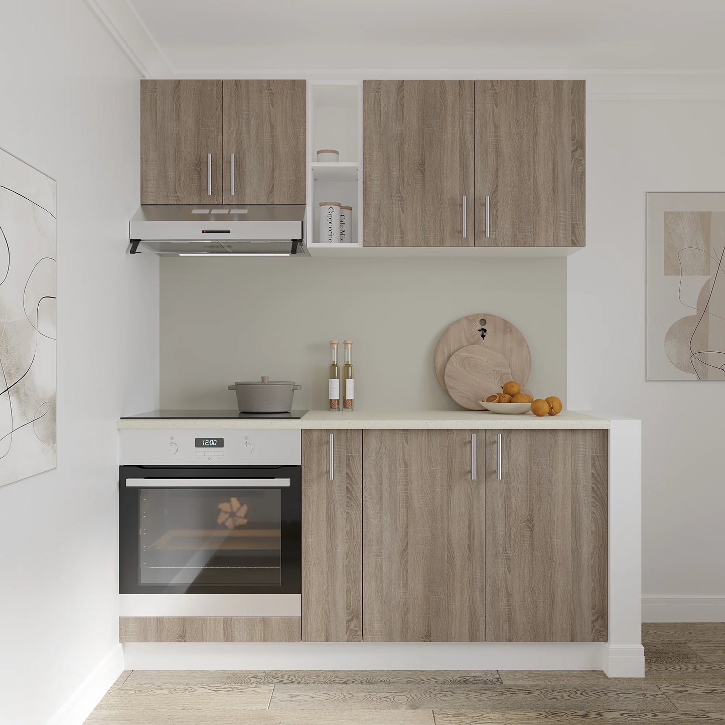 Set Bucatarie haaus Karo V7, Stejar Sonoma Inchis/Alb, Blat Thermo 28 mm, L 160 cm