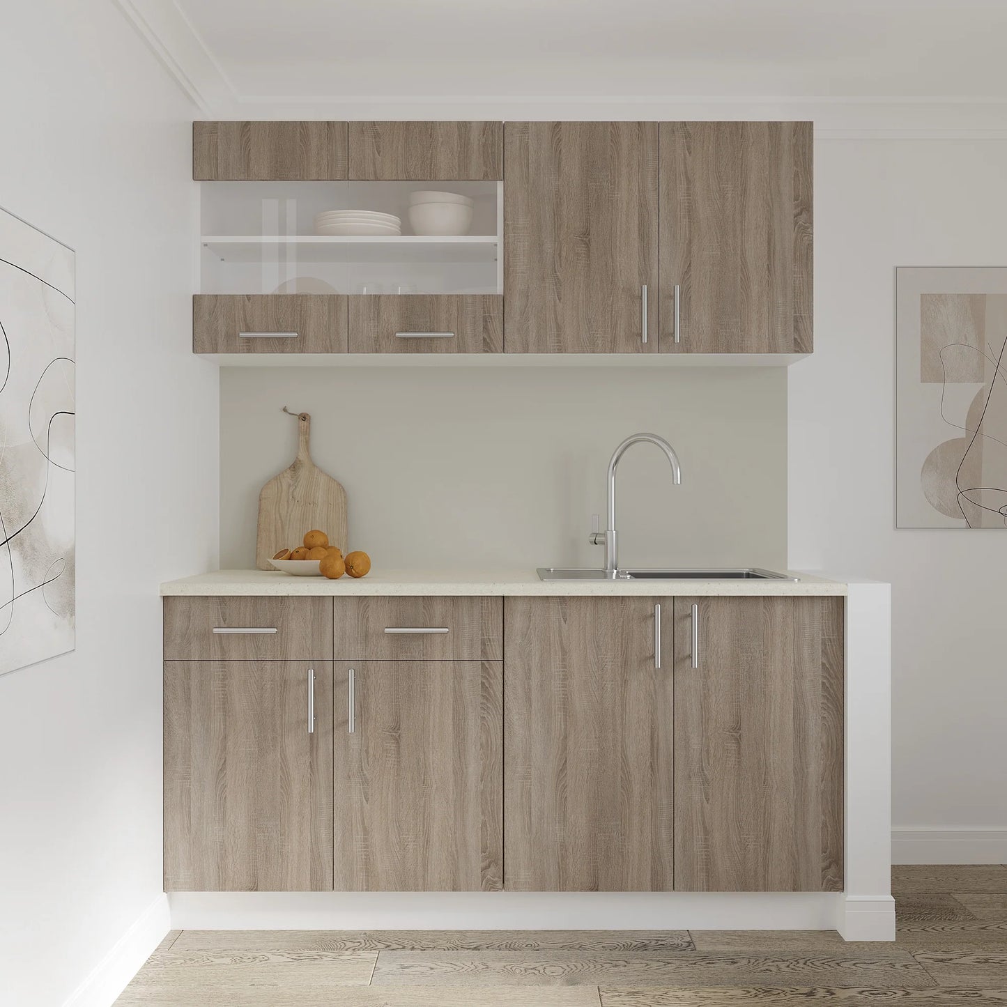 Corp Superior haaus Karo, 2 Usi, cu sticla, Stejar Sonoma Inchis/Alb, 80 x 30 x 60 cm