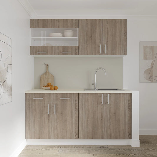 Corp Superior haaus Karo, 2 Usi, cu sticla, Stejar Sonoma Inchis/Alb, 80 x 30 x 60 cm