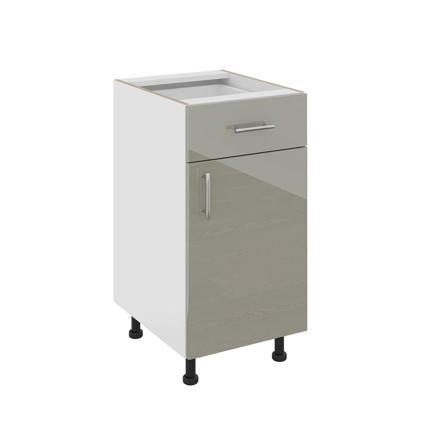 Corp Baza haaus Karo, 1 Sertar, 1 Usa, Gri Lucios/Alb, MDF, 40 x 50 x 80 cm