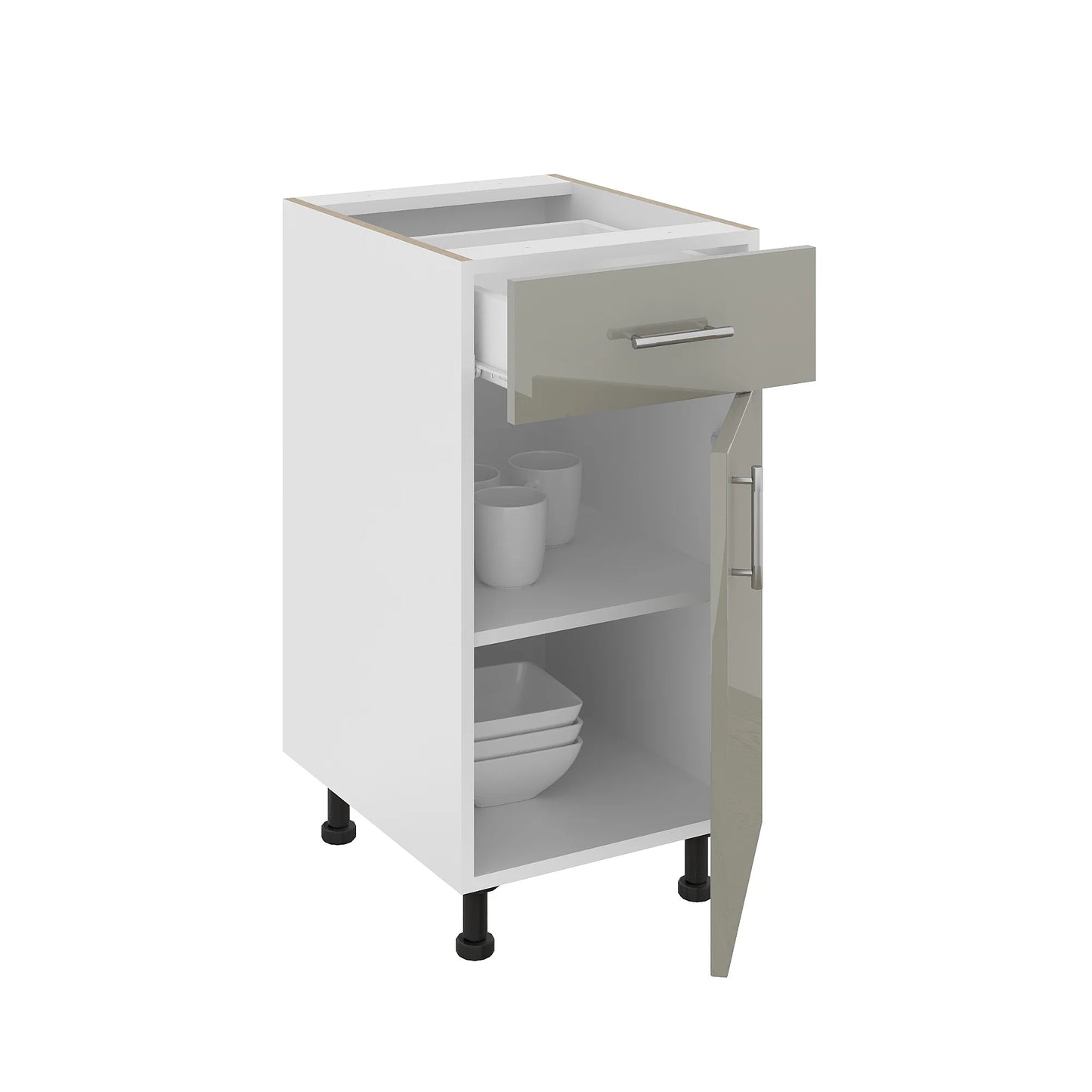 Corp Baza haaus Karo, 1 Sertar, 1 Usa, Gri Lucios/Alb, MDF, 40 x 50 x 80 cm