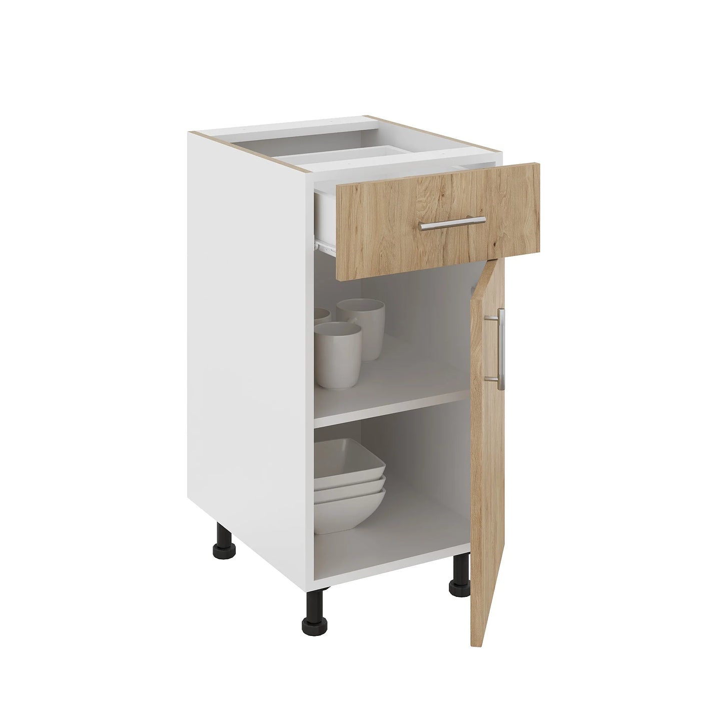 Corp Baza haaus Karo, 1 Sertar, 1 Usa, Lemn Natural/Alb, 40 x 50 x 80 cm