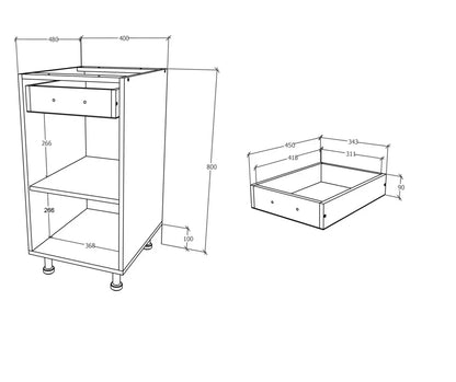 Corp Baza haaus Karo, 1 Sertar, 1 Usa, Gri Lucios/Alb, MDF, 40 x 50 x 80 cm