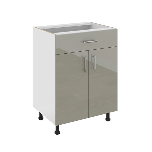 Corp Baza haaus Karo, 1 Sertar, 2 Usi, Gri Lucios/Alb, MDF, 60 x 50 x 80 cm
