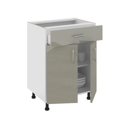 Corp Baza haaus Karo, 1 Sertar, 2 Usi, Gri Lucios/Alb, MDF, 60 x 50 x 80 cm