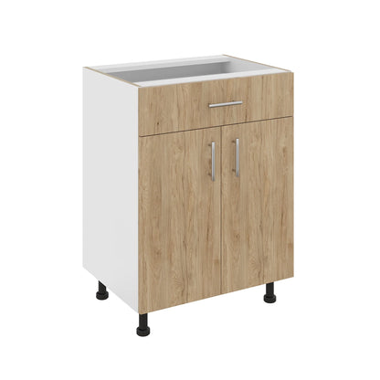 Corp Baza haaus Karo, 1 Sertar, 2 Usi, Lemn Natural/Alb, 60 x 50 x 80 cm