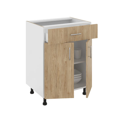 Corp Baza haaus Karo, 1 Sertar, 2 Usi, Lemn Natural/Alb, 60 x 50 x 80 cm