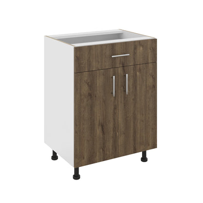 Corp Baza haaus Karo, 1 Sertar, 2 Usi, Stejar Bronz/Alb, 60 x 50 x 80 cm