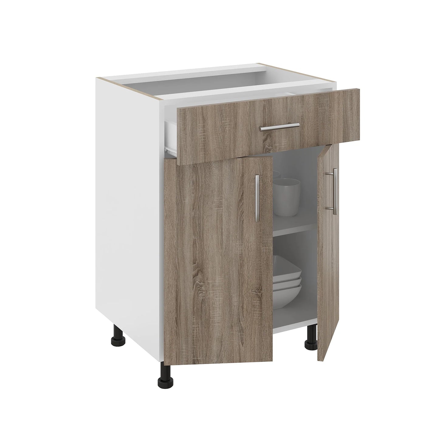 Corp Baza haaus Karo, 1 Sertar, 2 Usi, Stejar Sonoma Inchis/Alb, 60 x 50 x 80 cm
