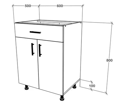 Corp Baza haaus Karo, 1 Sertar, 2 Usi, Lemn Natural/Alb, 60 x 50 x 80 cm