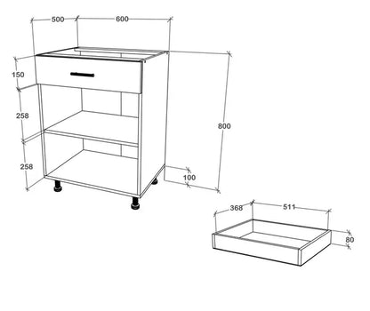 Corp Baza haaus Karo, 1 Sertar, 2 Usi, Alb, 60 x 50 x 80 cm