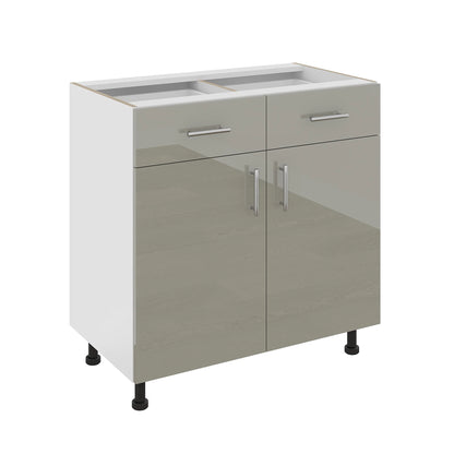 Corp Baza haaus Karo, 2 Sertare, 2 Usi, Gri Lucios/Alb, MDF, 80 x 50 x 80 cm