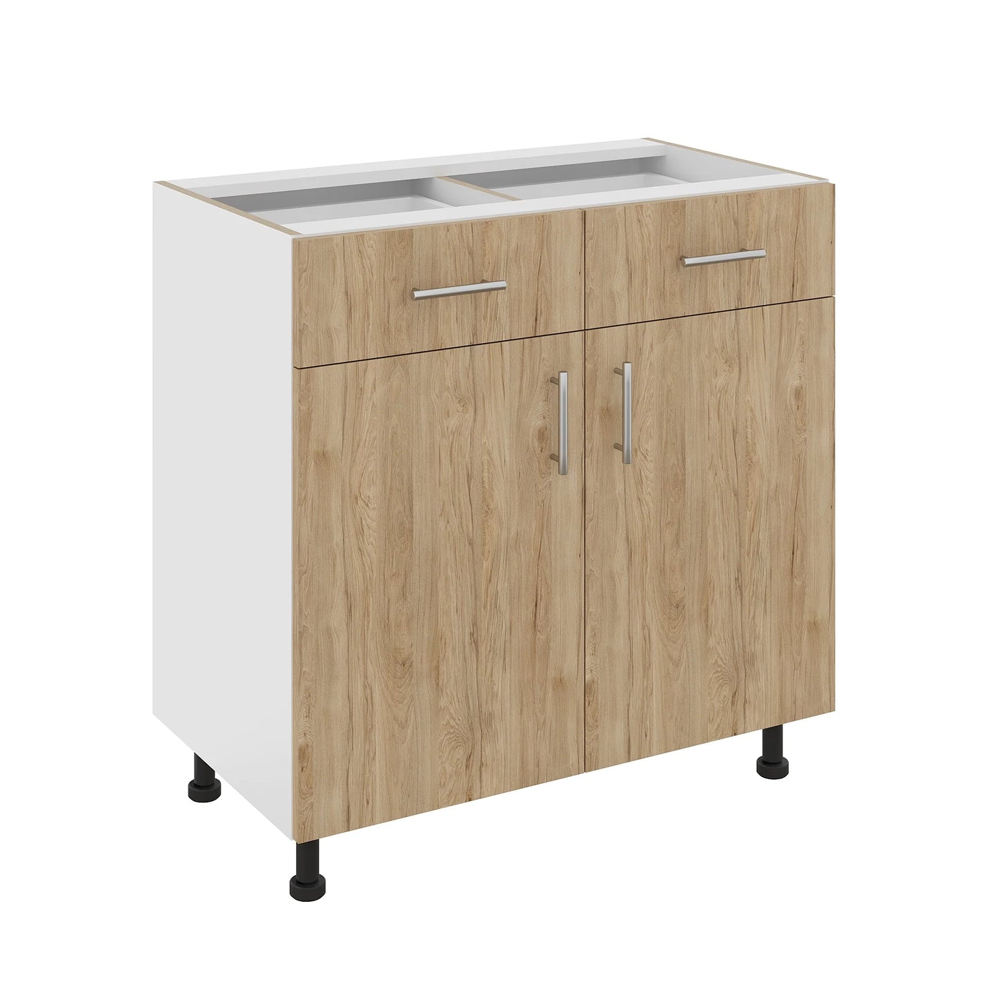 Corp Baza haaus Karo, 2 Sertare, 2 Usi, Lemn Natural/Alb, 80 x 50 x 80 cm