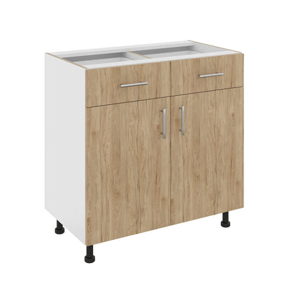 Corp Baza haaus Karo, 2 Sertare, 2 Usi, Lemn Natural/Alb, 80 x 50 x 80 cm