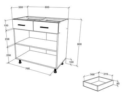 Corp Baza haaus Karo, 2 Sertare, 2 Usi, Antracit/Alb, 80 x 50 x 80 cm