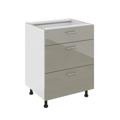 Corp Baza haaus Karo, 3 Sertare, Gri Lucios/Alb, MDF, 60 x 50 x 80 cm