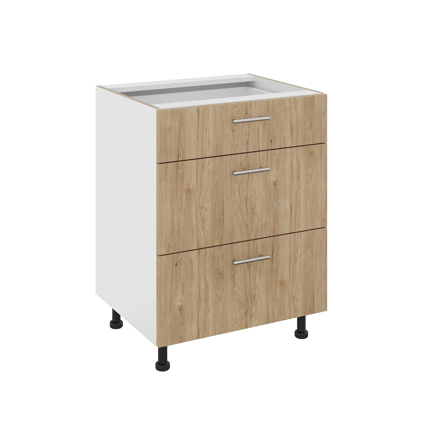 Corp Baza haaus Karo, 3 Sertare, Lemn Natural/Alb, 60 x 50 x 80 cm