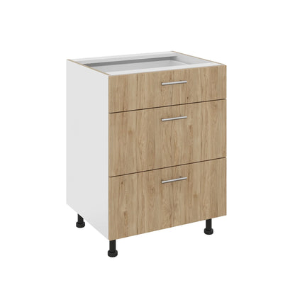 Corp Baza haaus Karo, 3 Sertare, Lemn Natural/Alb, 60 x 50 x 80 cm